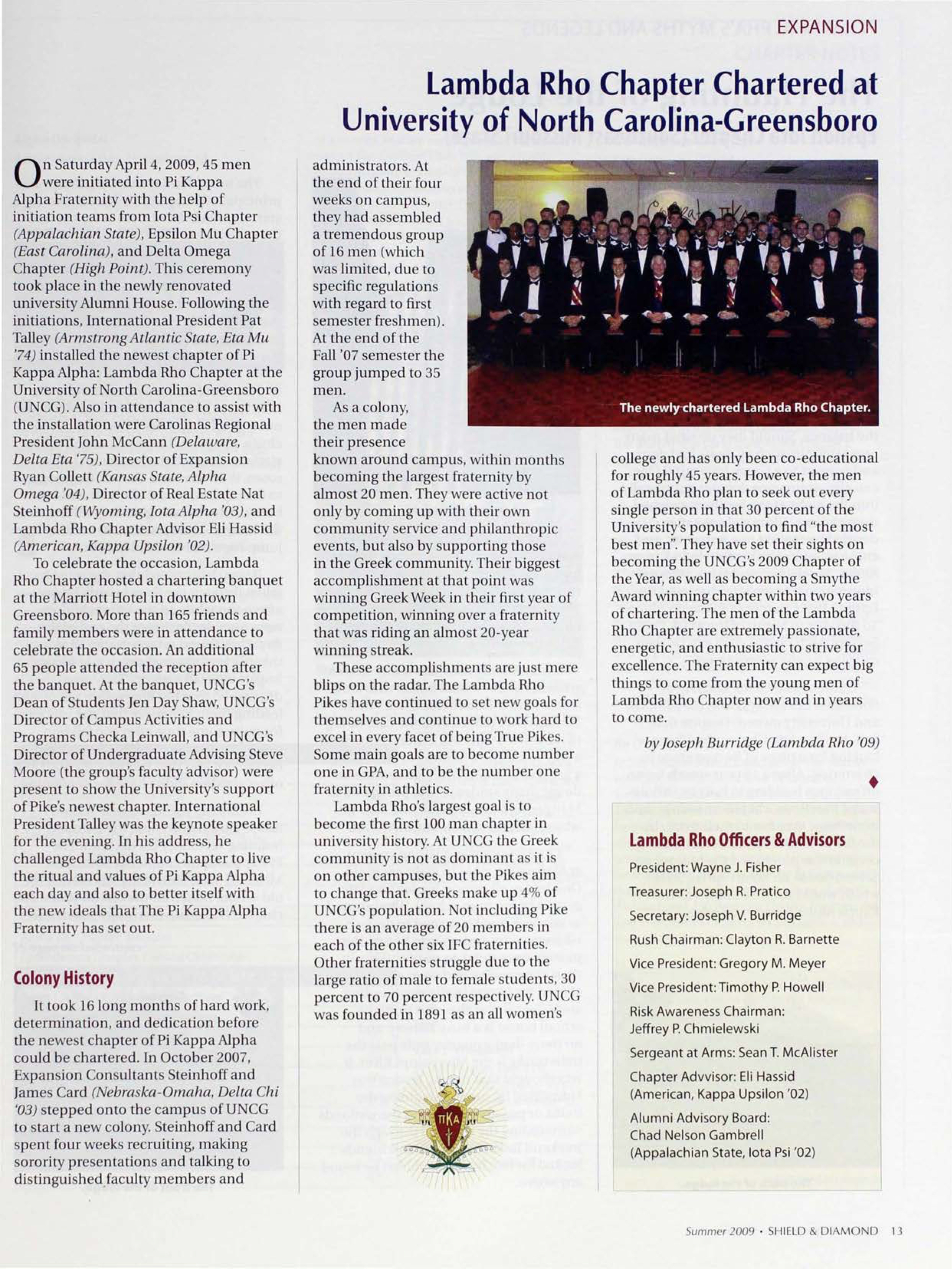 Expansion: Lambda Rho Chapter Chartered at University of North Carolina Greensboro